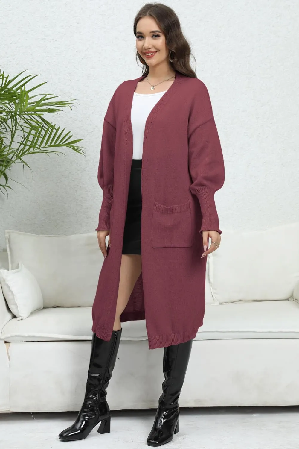 Open Front Dropped Shoulder Cardigan, image 11