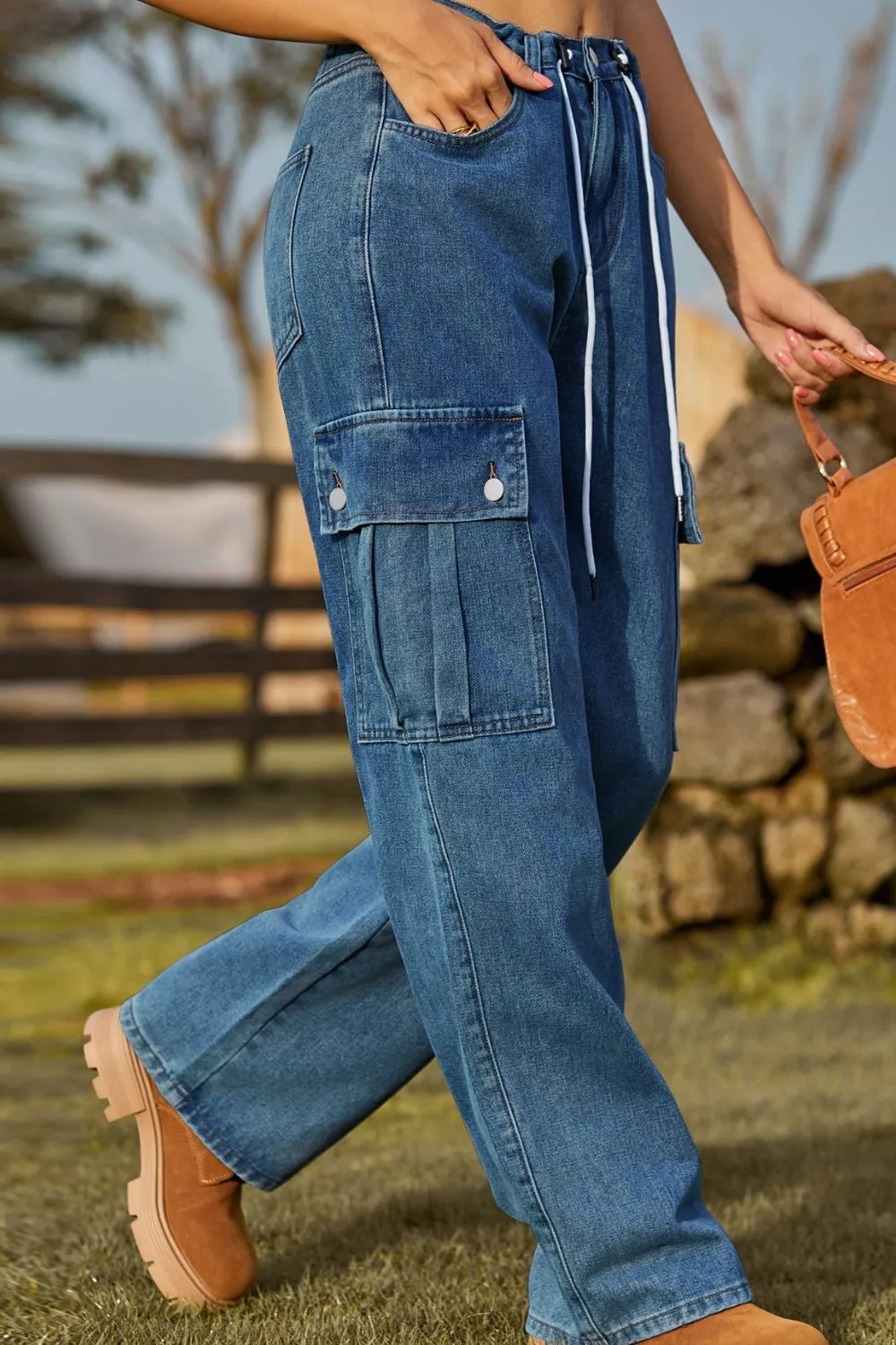 Loose Fit Drawstring Jeans with Pocket, image 20