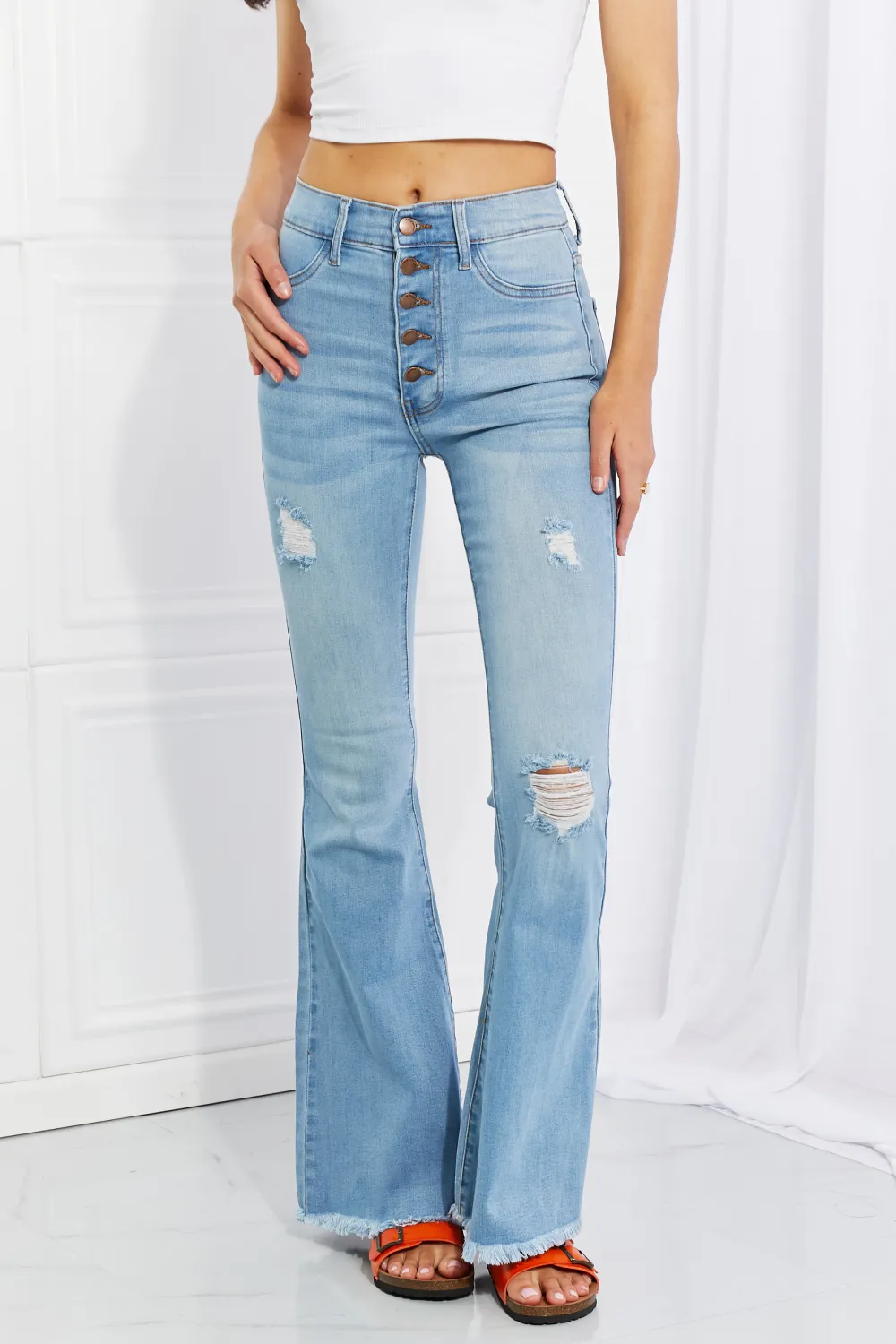 MIU Full Size Jess Button Flare Jeans