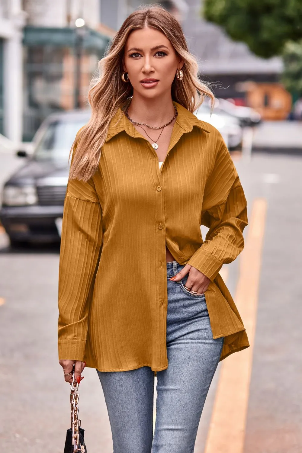 Slit Dropped Shoulder Longline Shirt, image 8