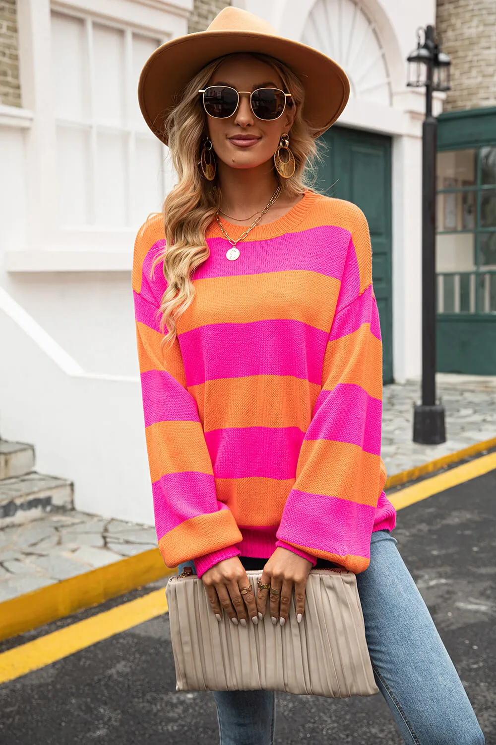 Striped Balloon Sleeve Knit Pullover, image 13
