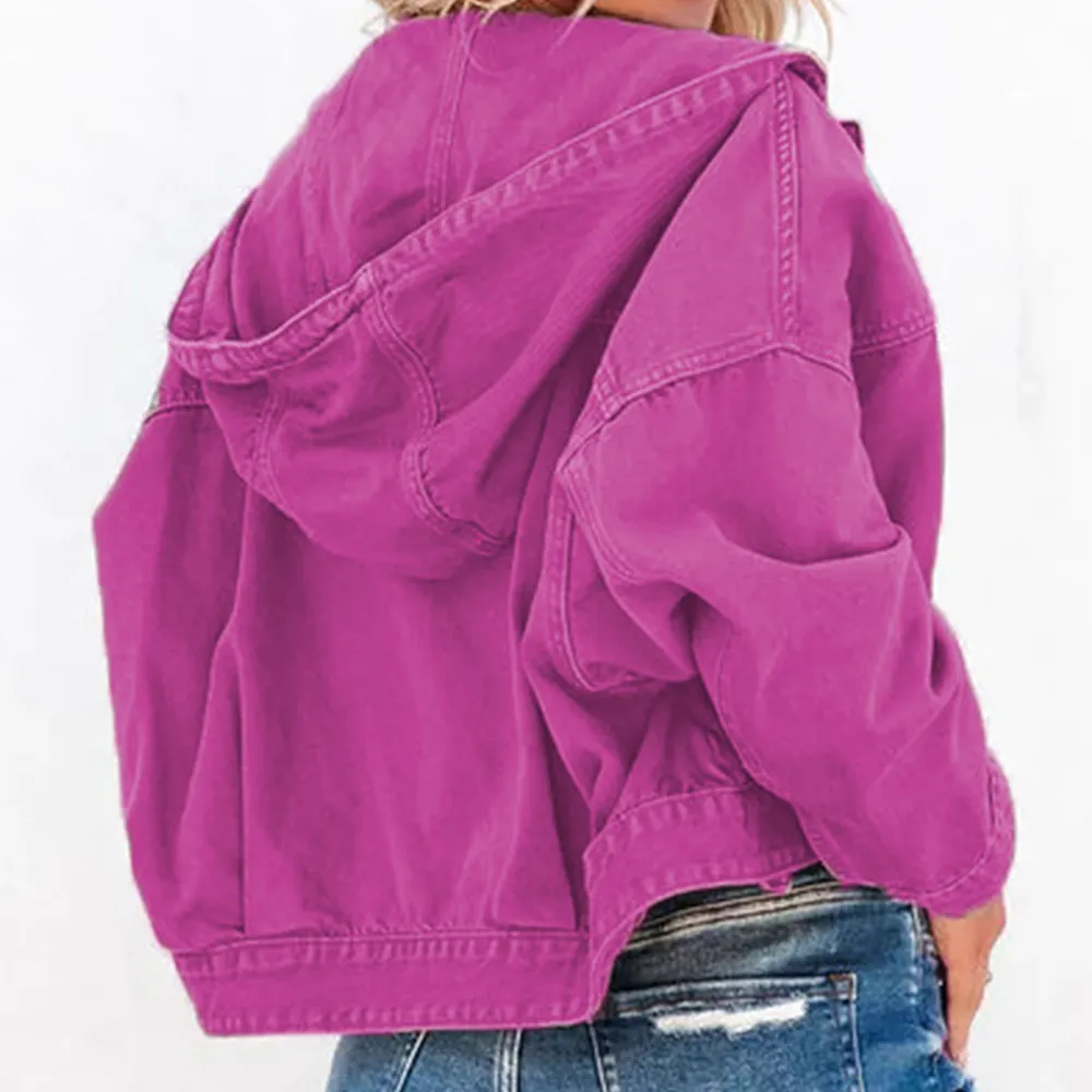 Hooded Dropped Shoulder Denim Jacket, image 12