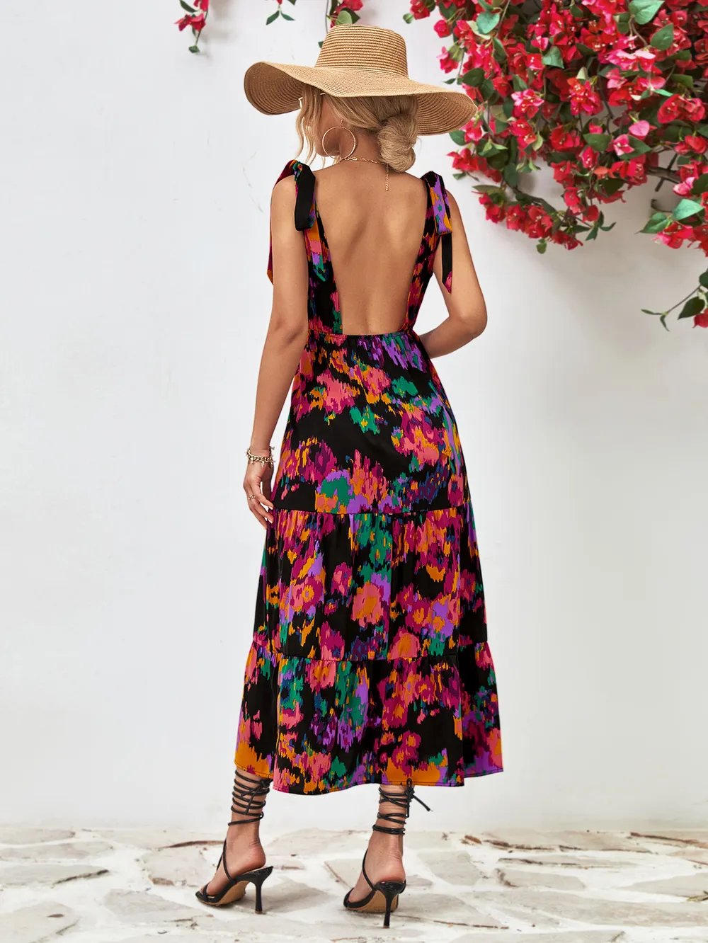 Multicolored V-Neck Backless Midi Dress, image 10