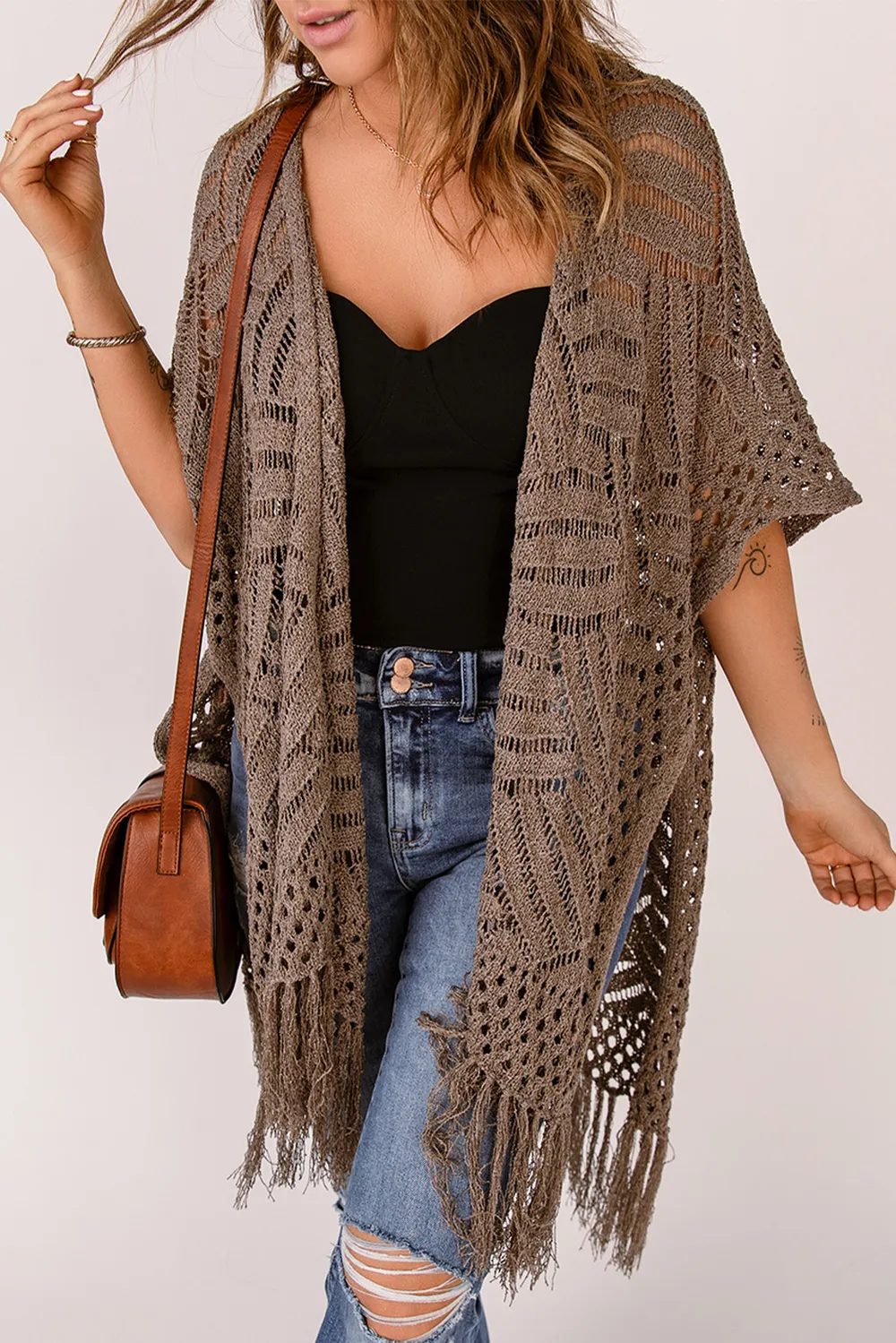 Fringe Hem Slit Open Front Cardigan, image 10