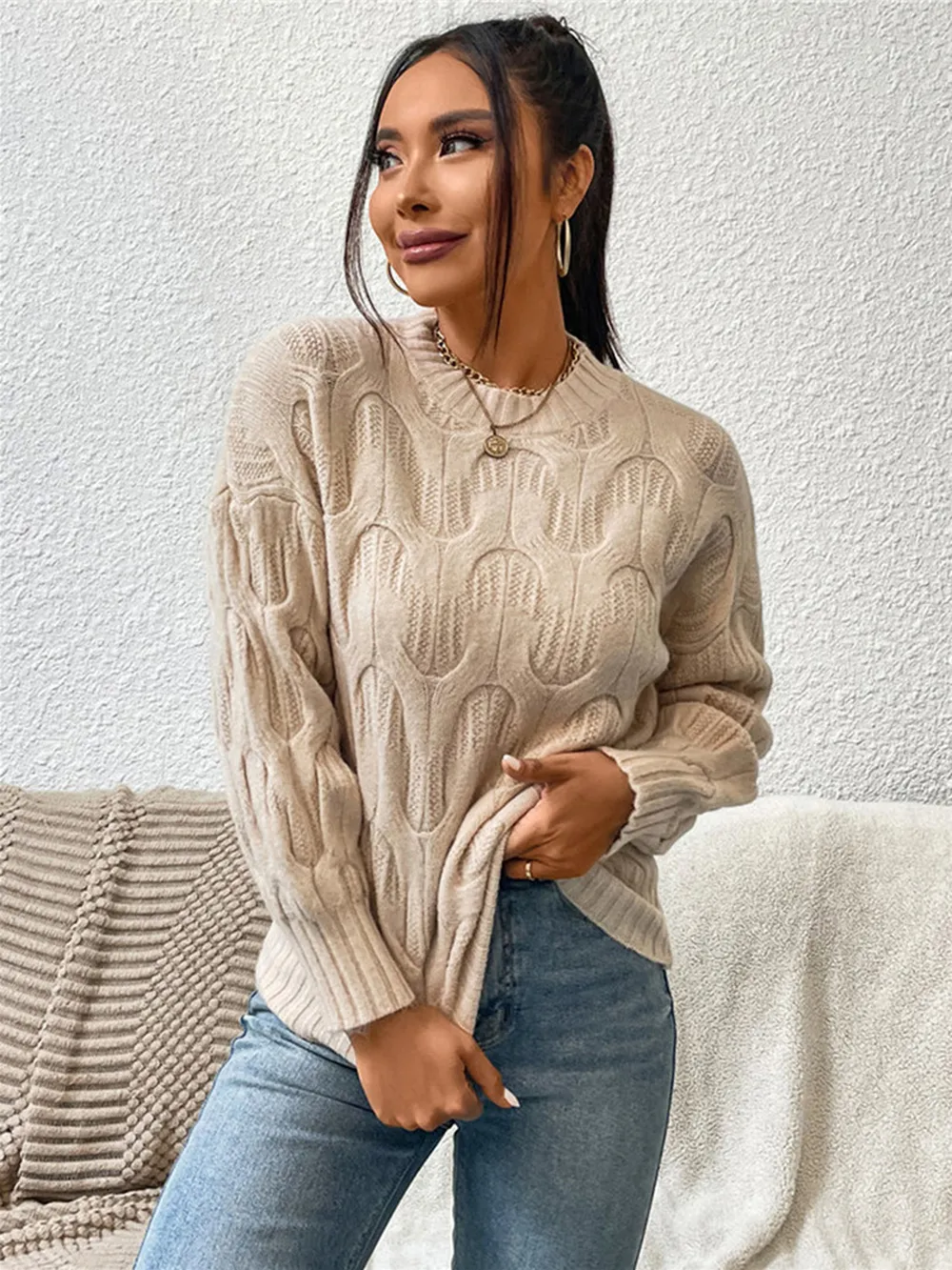 Round Neck Long Sleeve Sweater, image 3