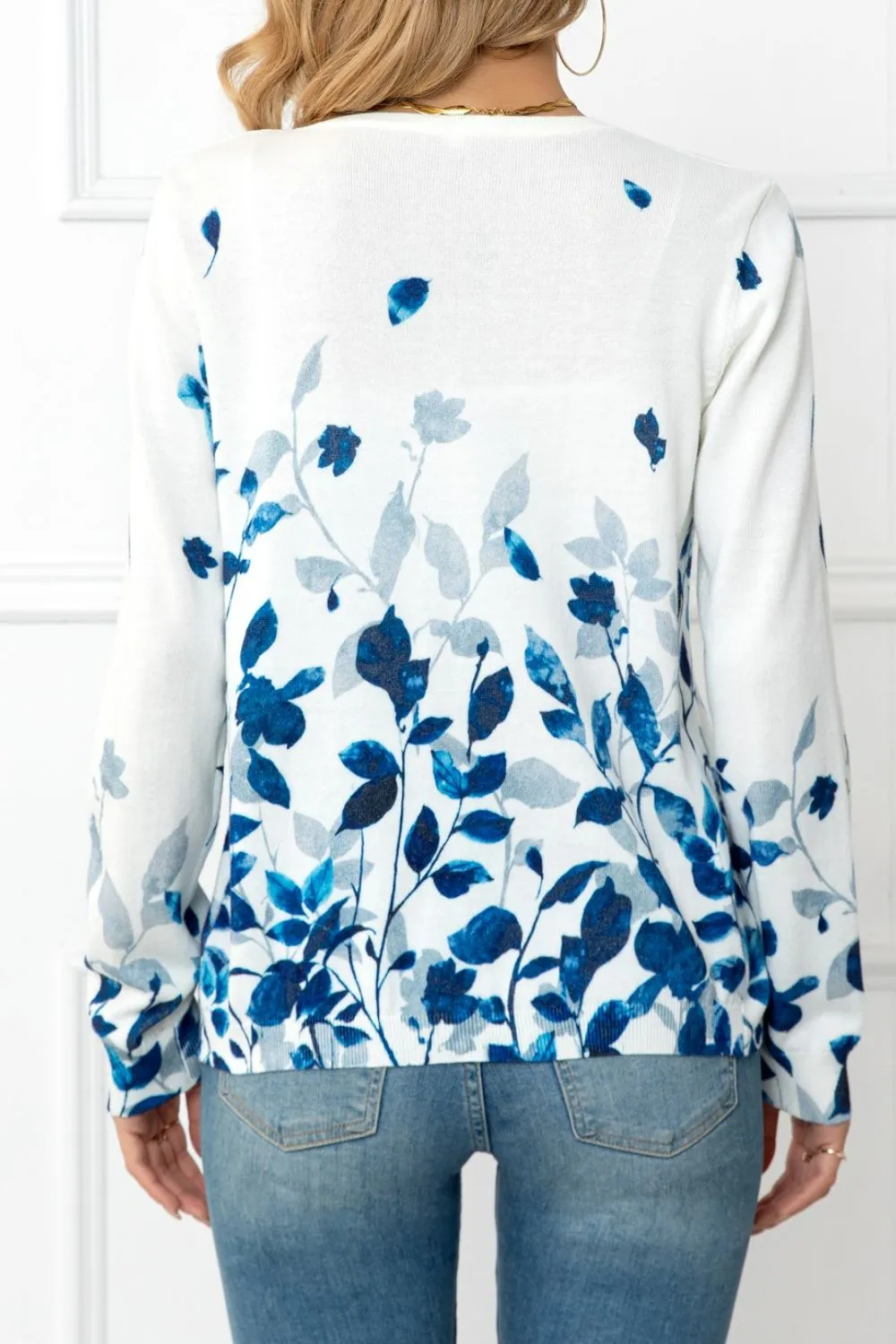Floral Button Front Round Neck Cardigan, image 21