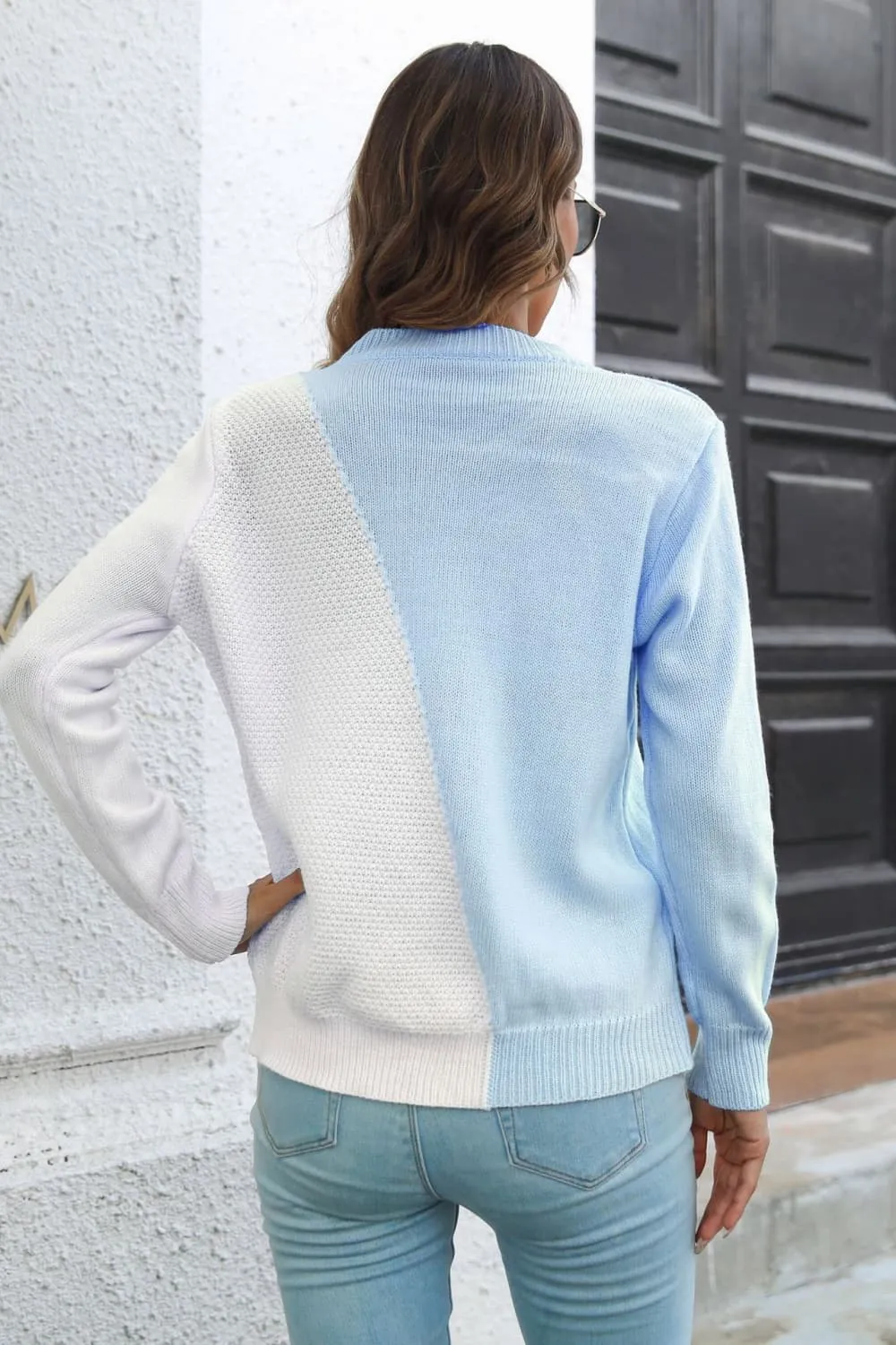 Contrast Color Round Neck Long Sleeve Sweater, image 7