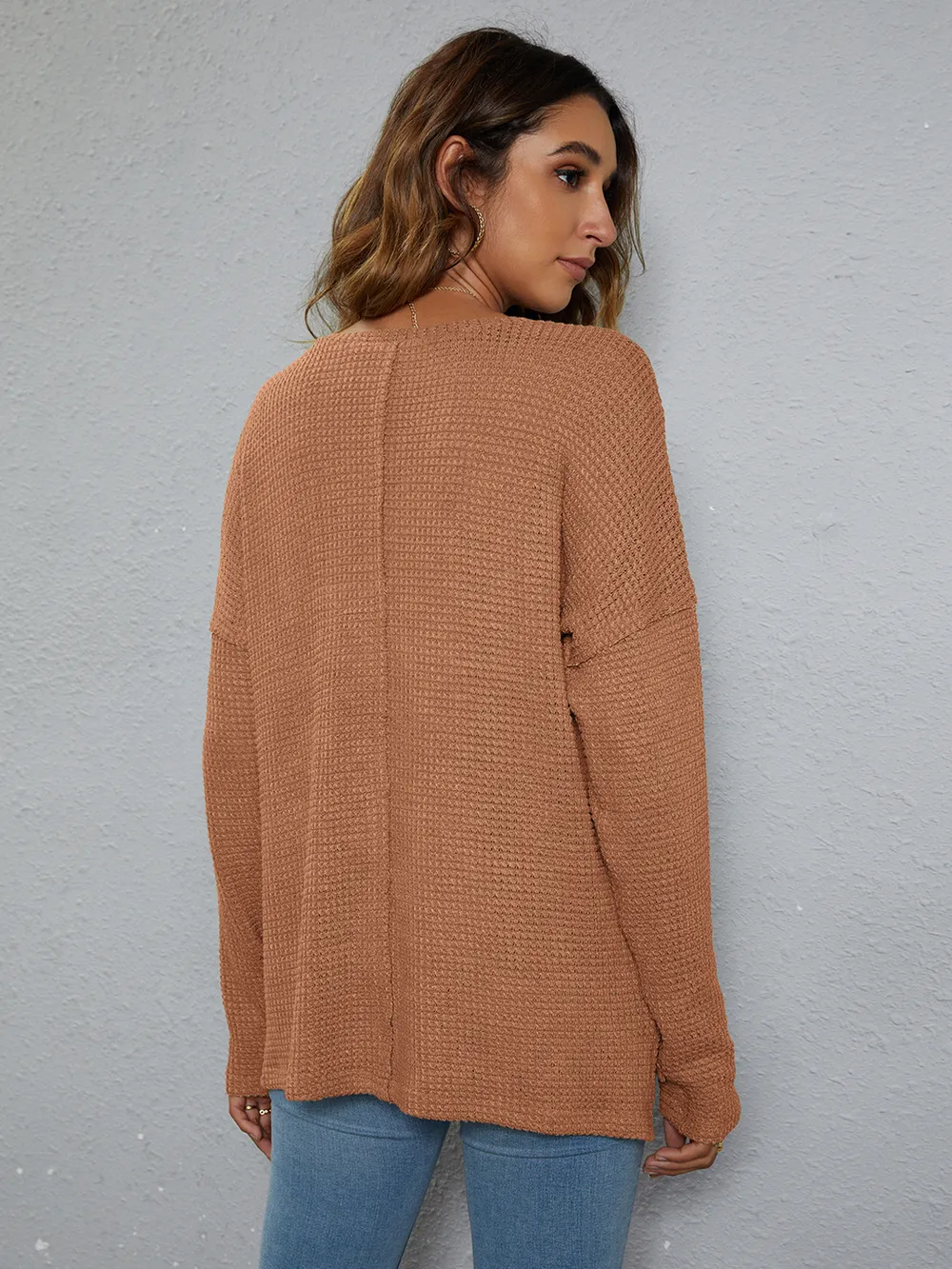 Dropped Shoulder High-Low Waffle-Knit Top, image 7