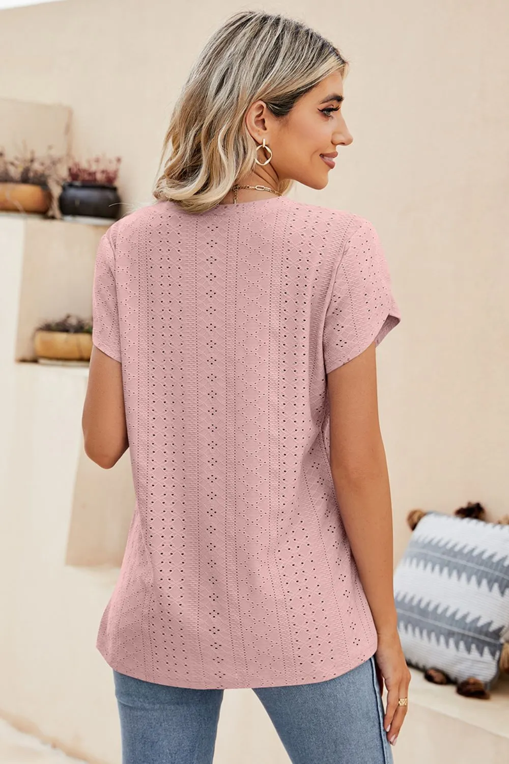 Eyelet Petal Sleeve V-Neck Knit Top, image 19