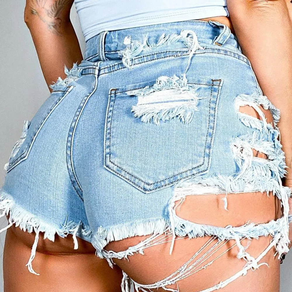 Asymmetrical Distressed Denim Shorts, image 3
