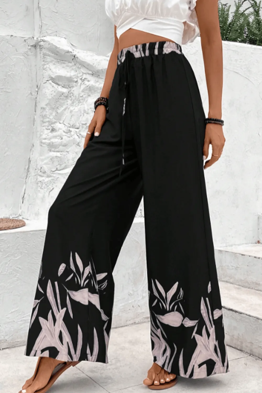 Drawstring High Waist Relax Fit Long Pants, image 6