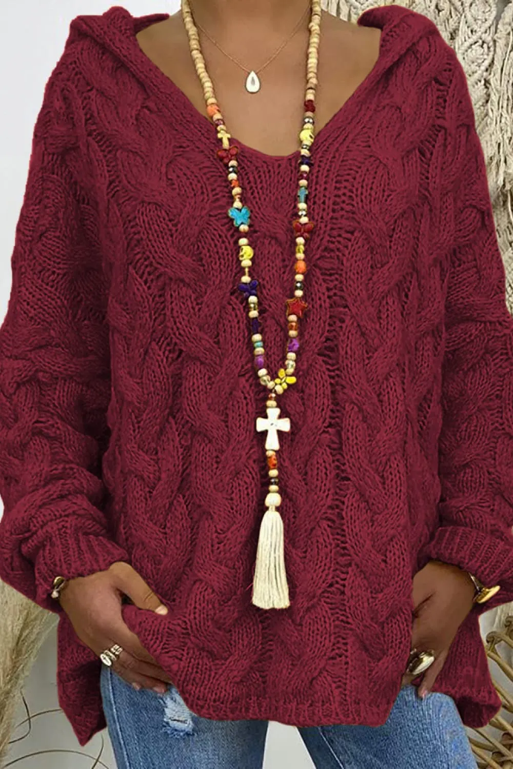 Cable-Knit Hooded Sweater, image 11