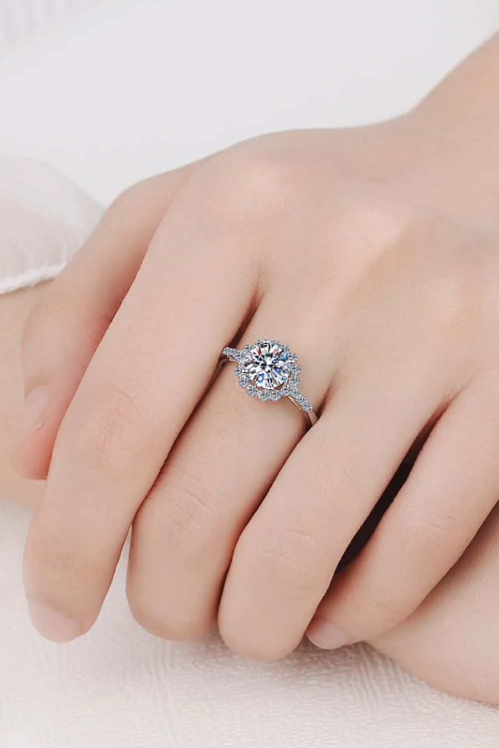 1 Carat Moissanite Rhodium-Plated Halo Ring, image 6