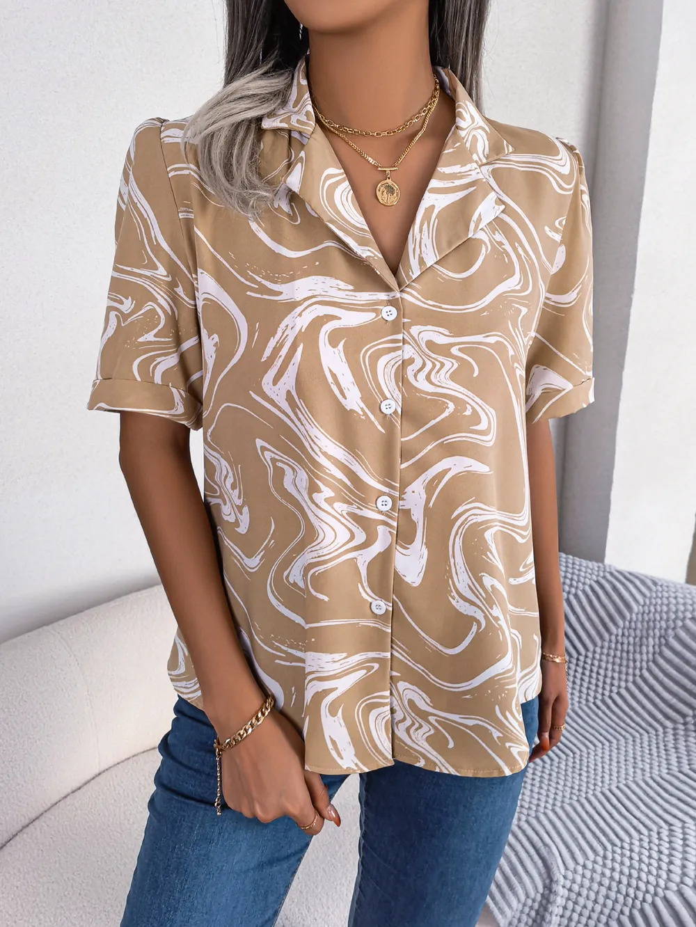 Printed Lapel Collar Shirt, image 8