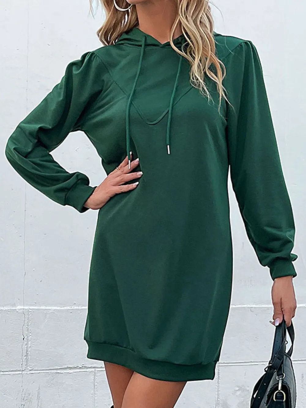 Drawstring Puff Sleeve Hooded Dress, image 3