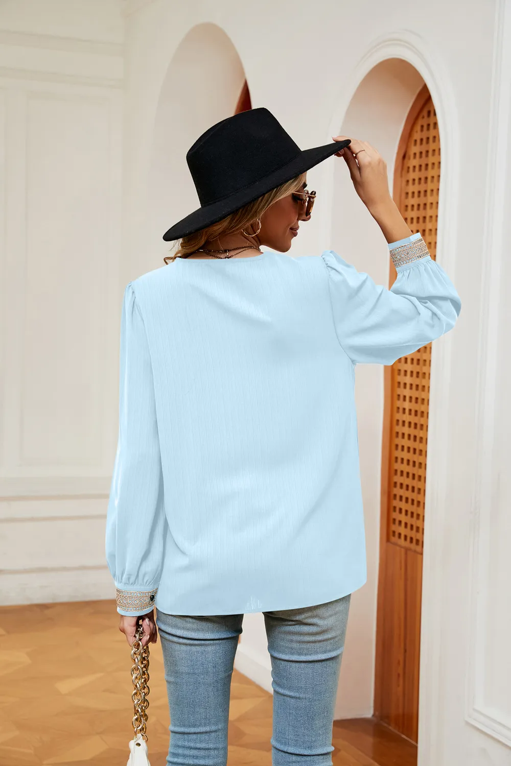 Contrast Puff Sleeve Blouse, image 18