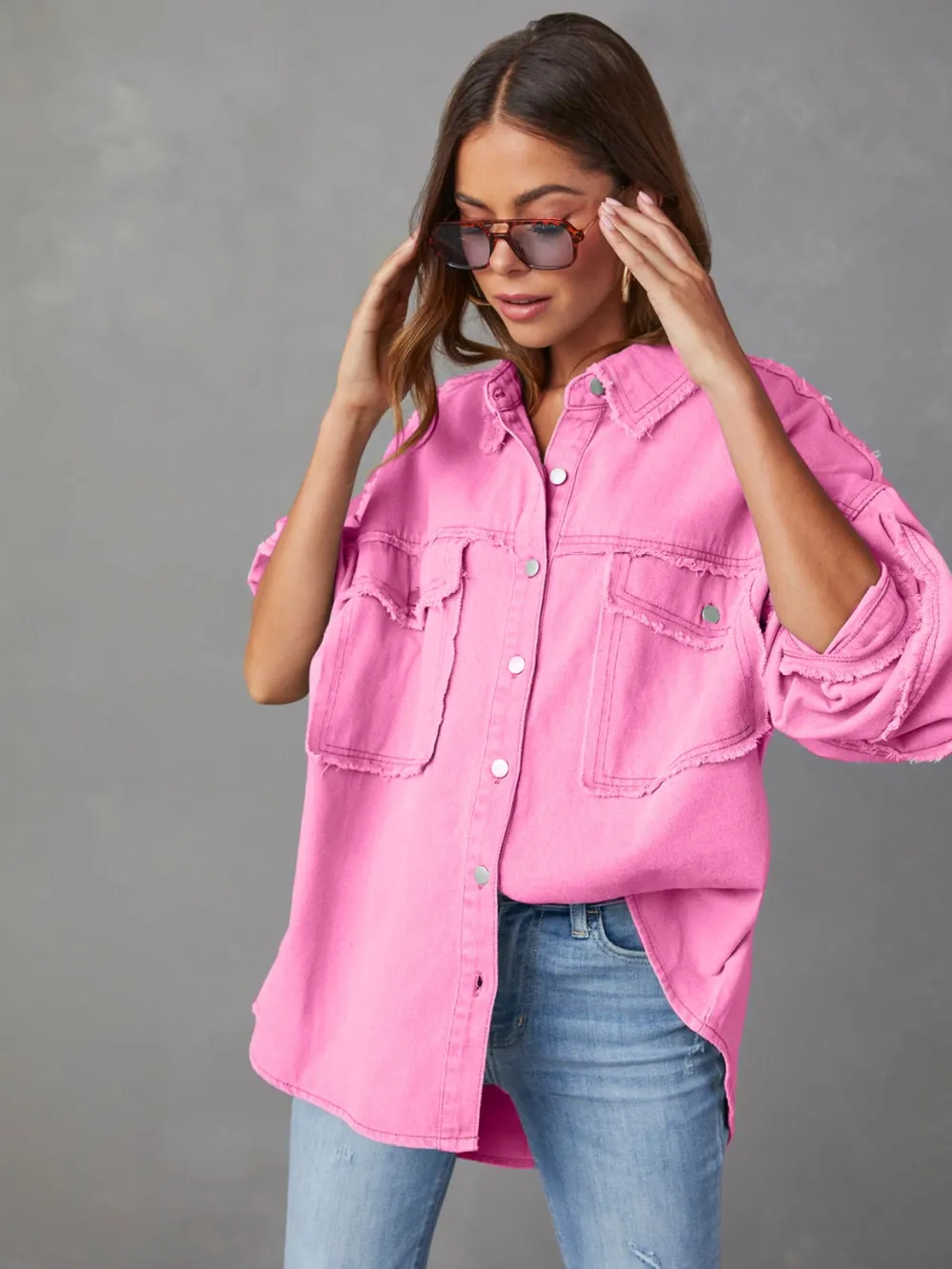 Dropped Shoulder Raw Hem Jacket, image 3