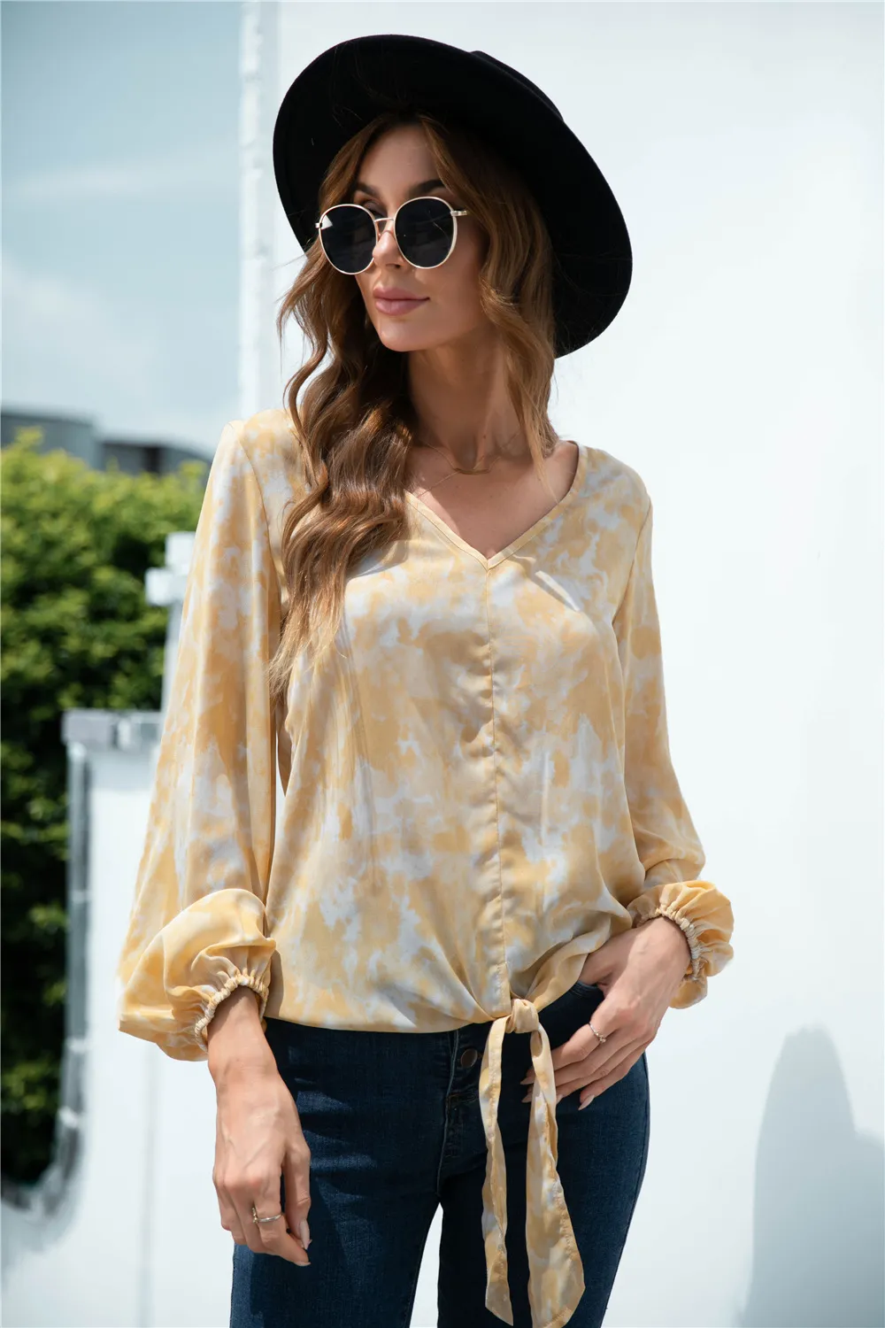 Tie-Dye Tied Balloon Sleeve Blouse, image 7