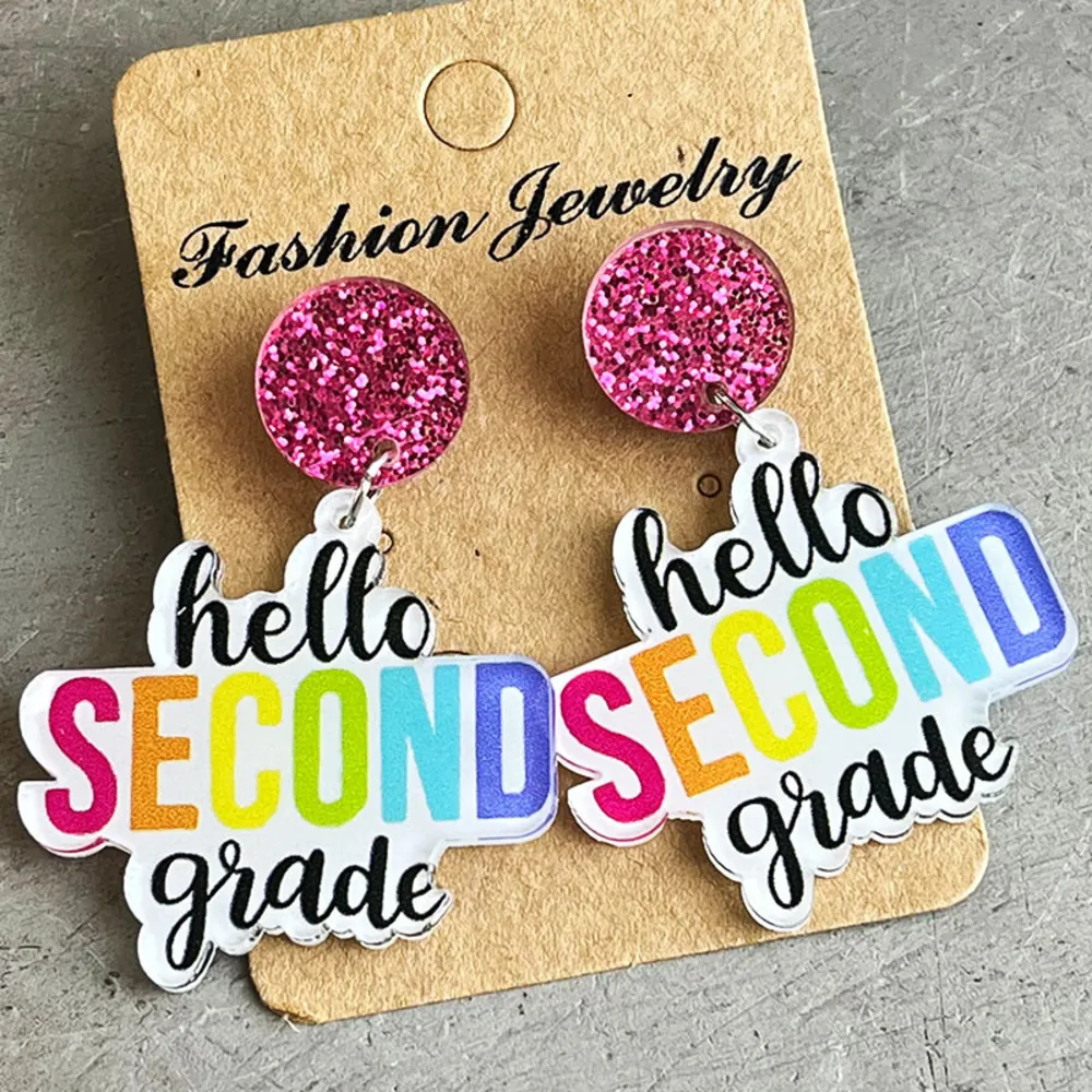HELLO SECOND GRADE Acrylic Dangle Earrings, image 3