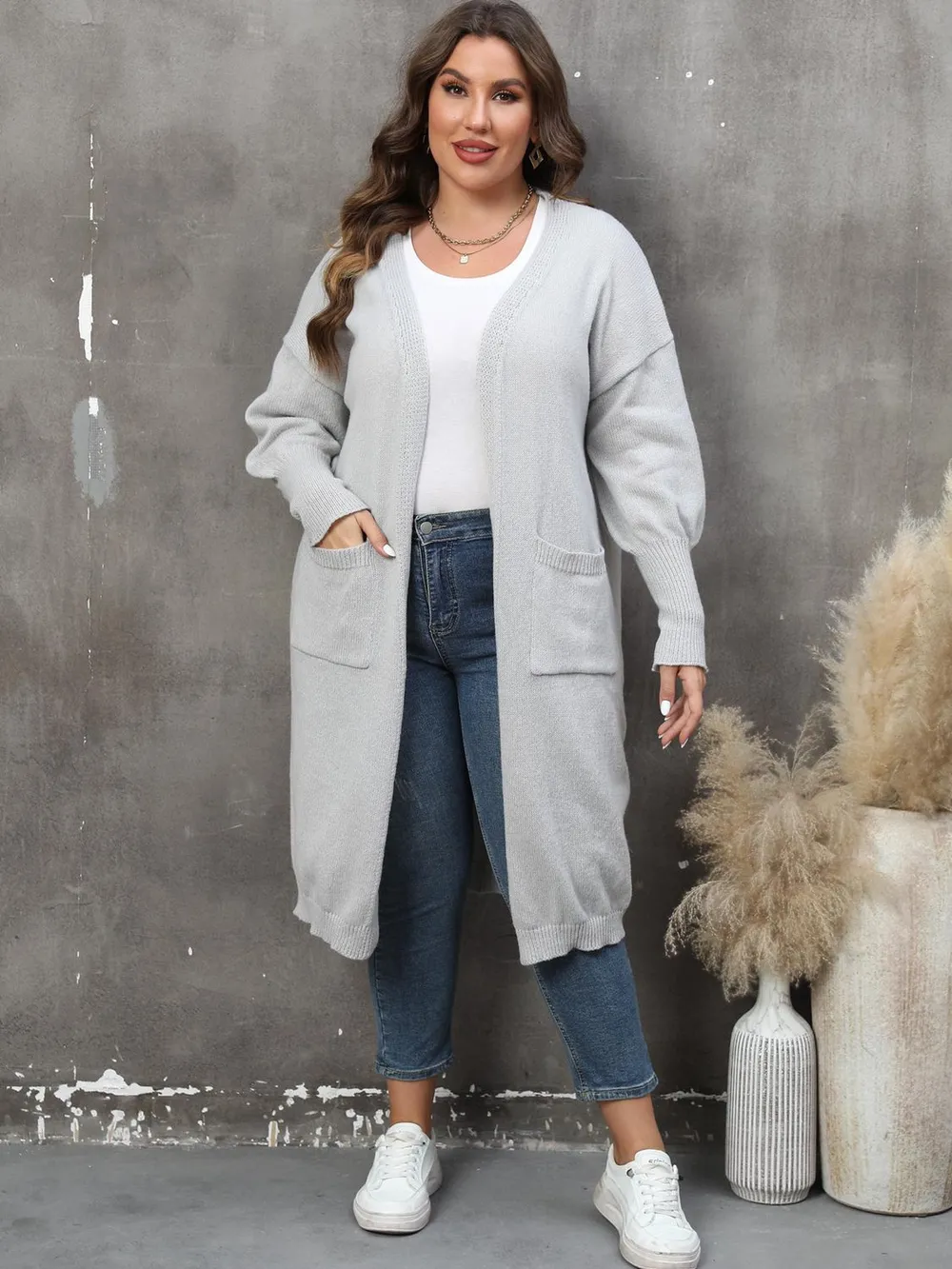 Plus Size Long Sleeve Pocketed Cardigan, image 5