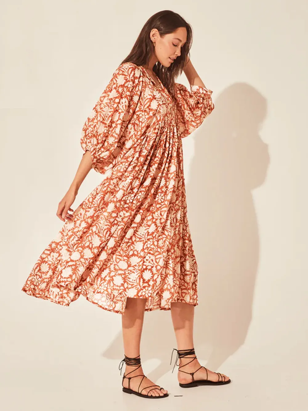Floral Tie Neck Lantern Sleeve Dress, image 18