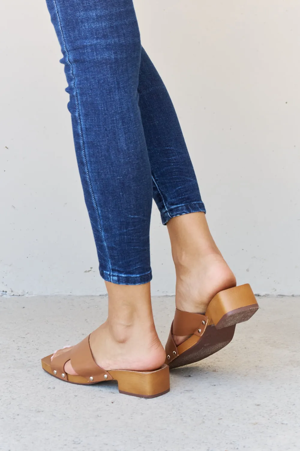 Step Into Summer Criss Cross Wooden Clog Mule in Brown, image 7