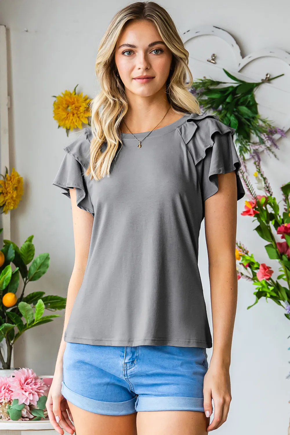 Layered Flutter Sleeve Round Neck Top, image 10