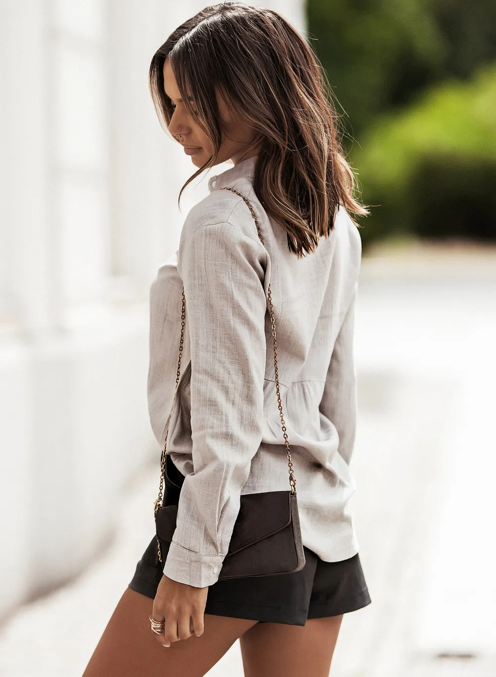 Textured Button Front Curved Hem Shirt, image 9
