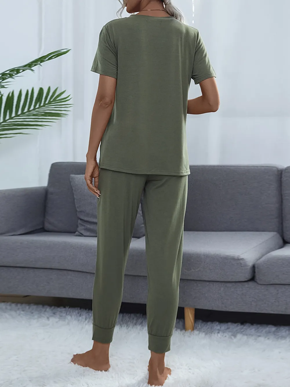 Round Neck Short Sleeve Top and Pants Set, image 20