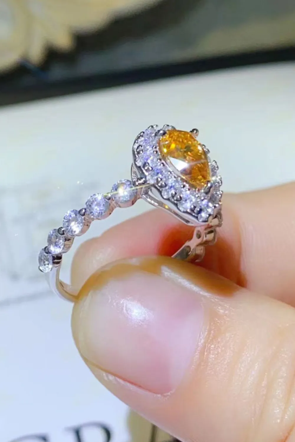 1 Carat Moissanite Contrast Teardrop Ring, image 4