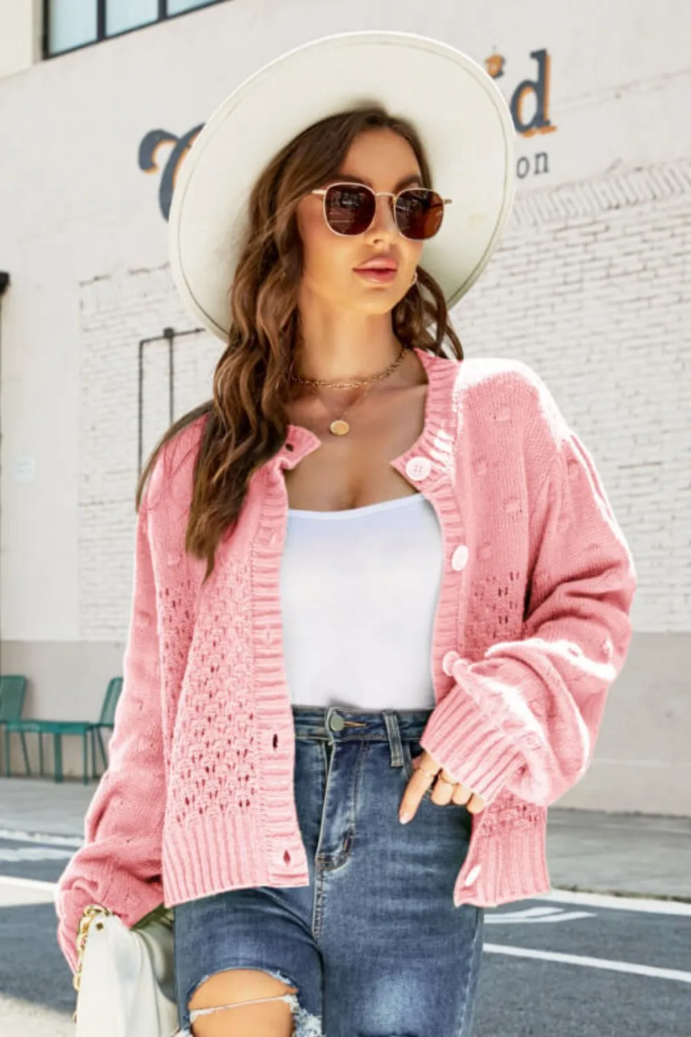 Openwork Pompom Puff Sleeve Cardigan, image 15