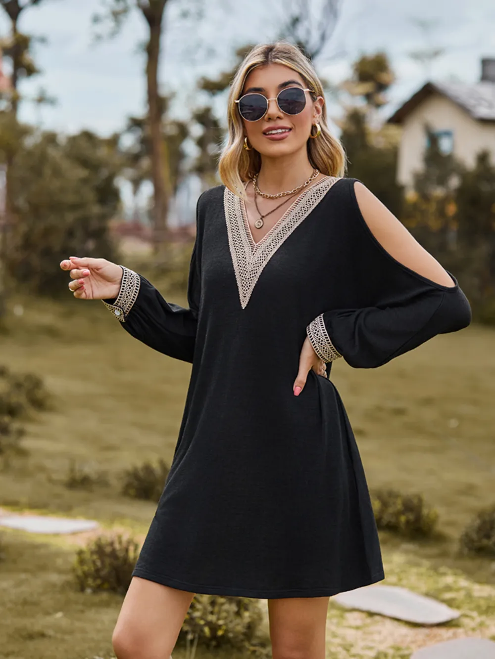 V-Neck Cutout Sleeve Mini Dress, image 10