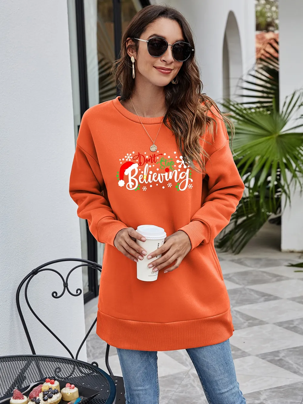 DON'T STOP BELIEVING Graphic Drop Shoulder Sweatshirt, image 8