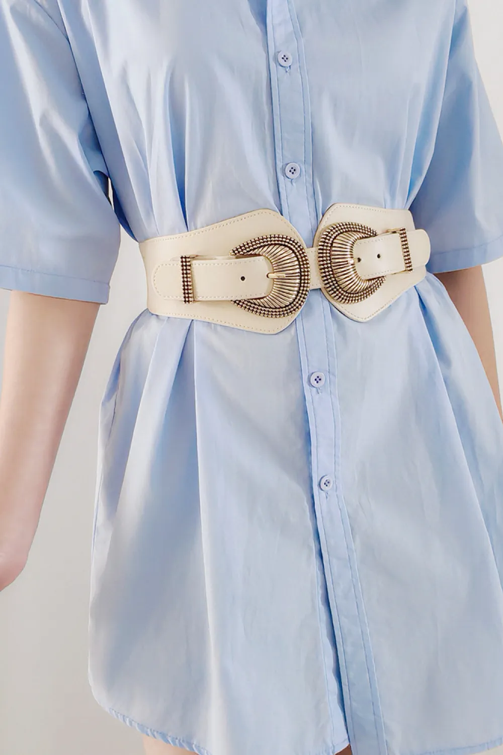Shell Double Buckle Elastic Wide Belt, image 5