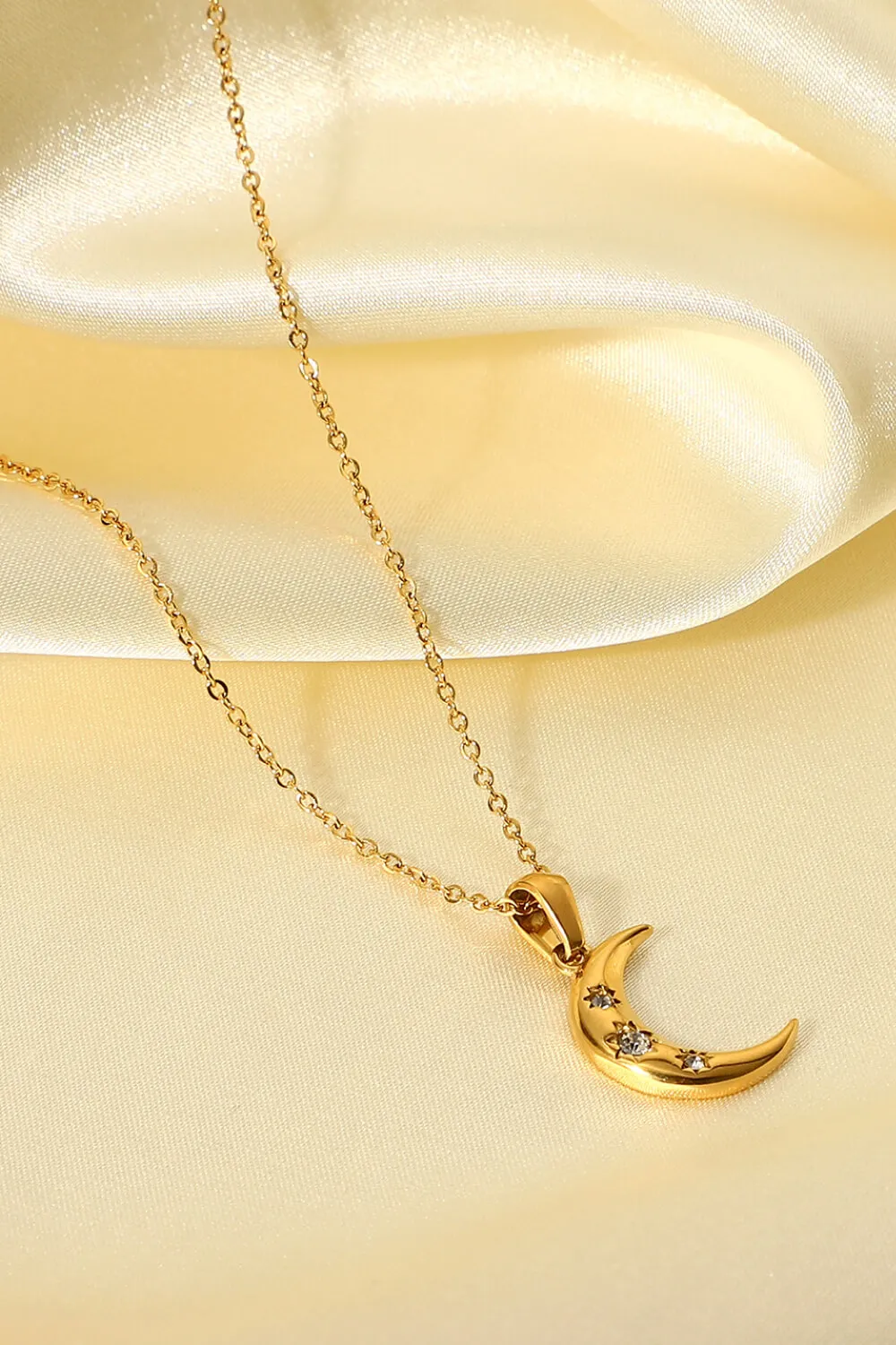 18K Gold Plated Inlaid Zircon Moon Pendant Necklace, image 6