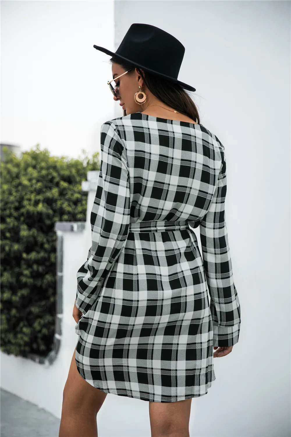 Plaid V-Neck Tie Waist Dress, image 3