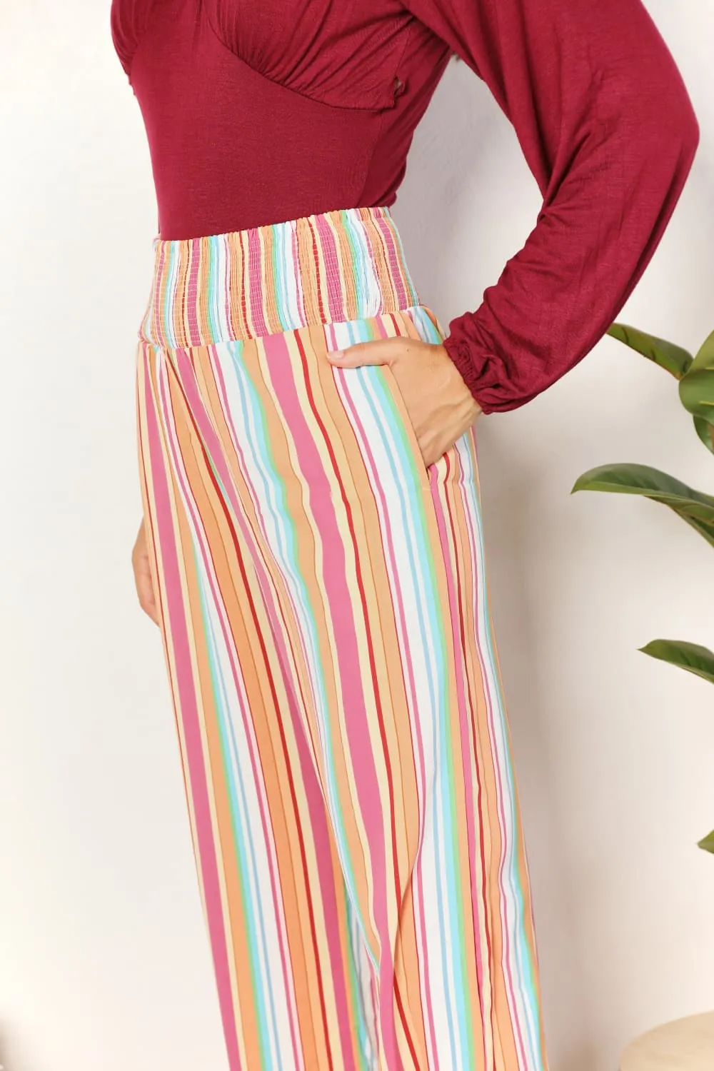 Striped Smocked Waist Pants with Pockets, image 12