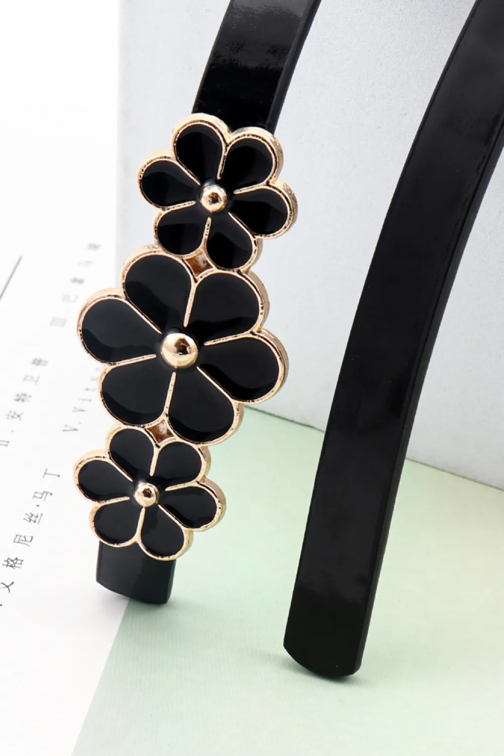Flower Decor Skinny PU Belt, image 13