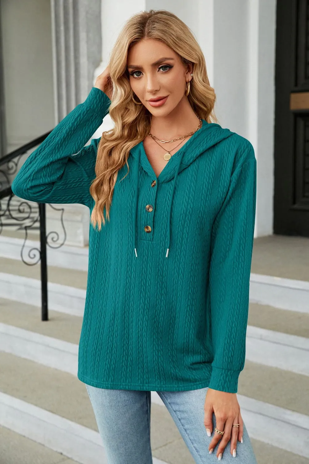 Cable-Knit Long Sleeve Hoodie, image 2