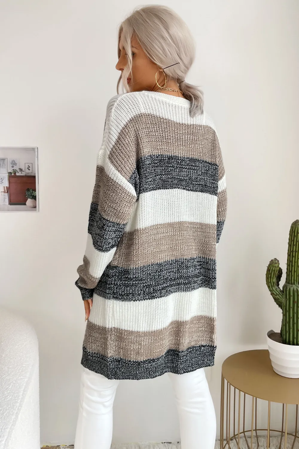 Striped Long Sleeve Duster Cardigan, image 5