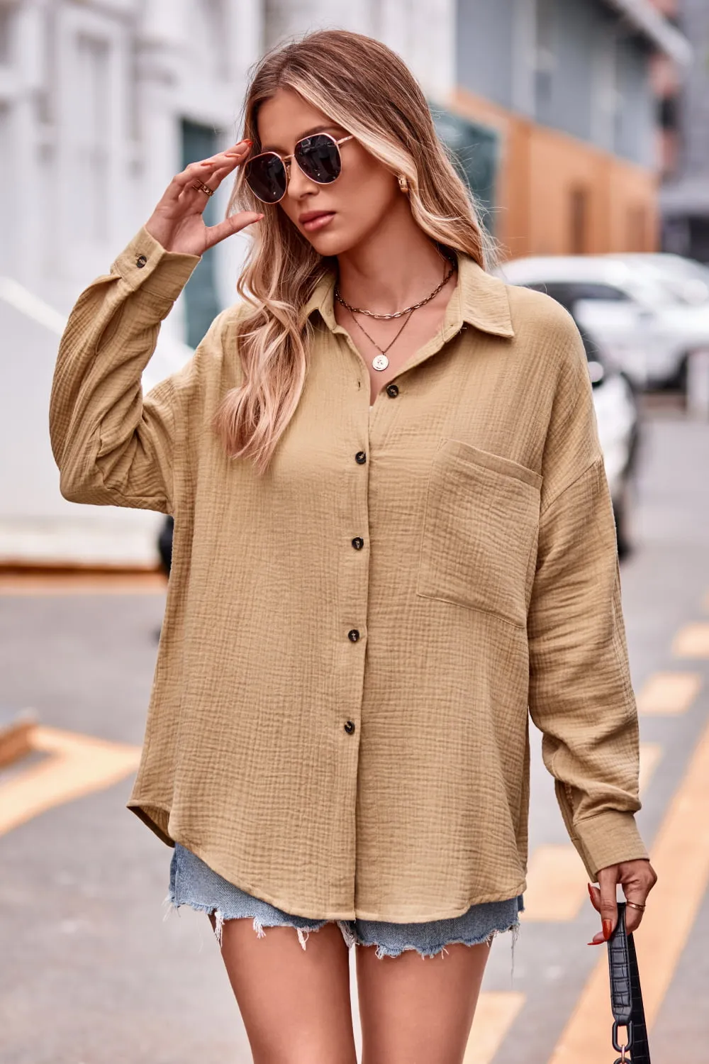 Textured Dropped Shoulder Longline Shirt, image 5