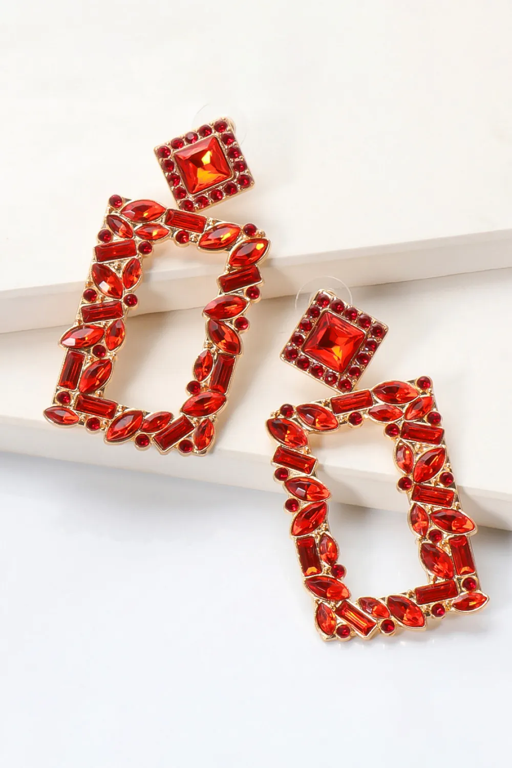 Square Shape Glass Stone Dangle Earrings, image 24