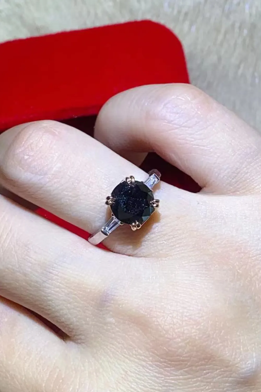 2 Carat Black Moissanite Platinum-Plated Ring, image 7