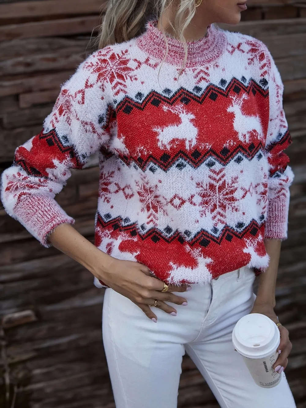 Reindeer & Snowflake Round Neck Sweater, image 2