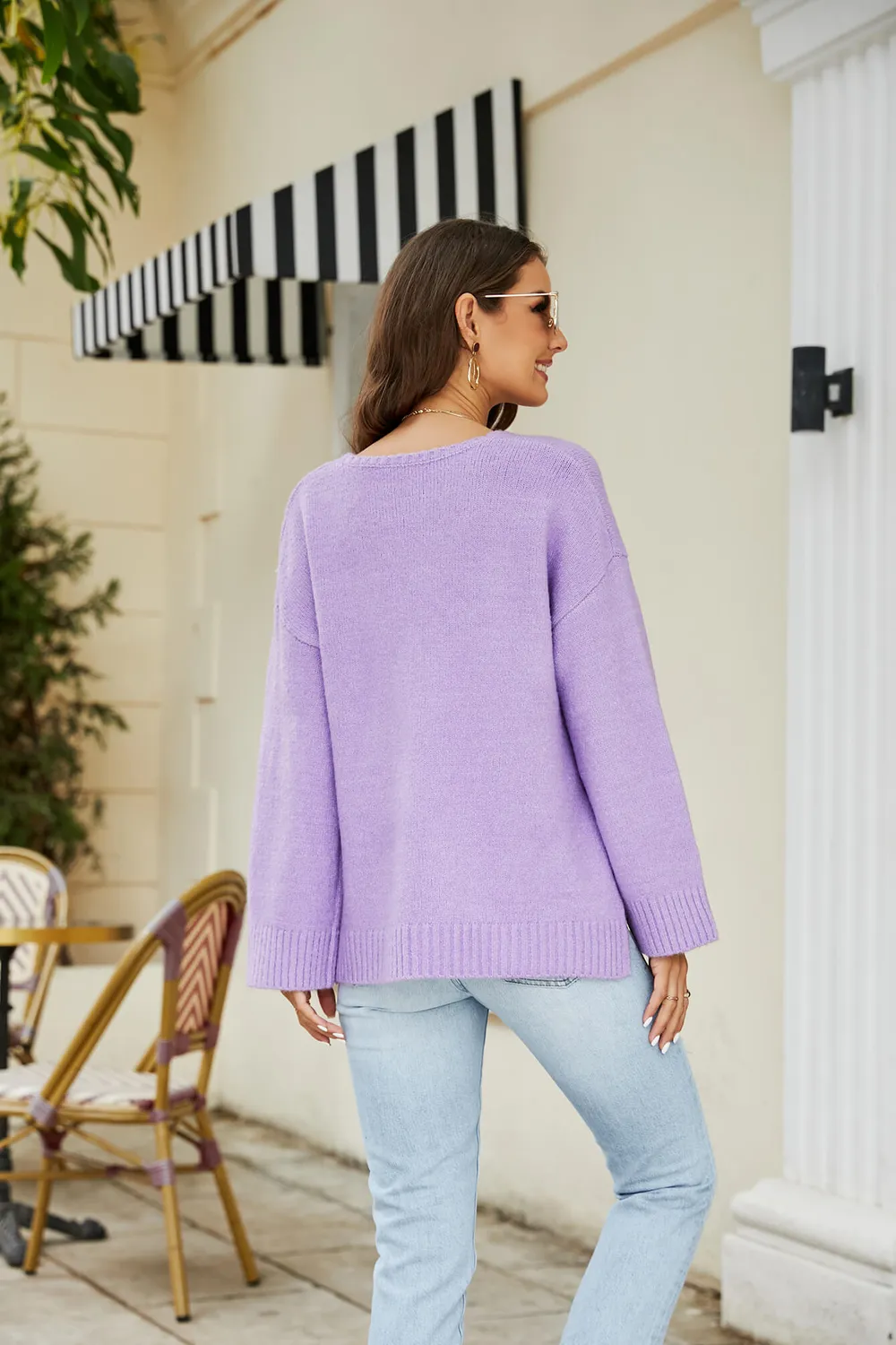 Drop Shoulder V-Neck Knit Pullover, image 15