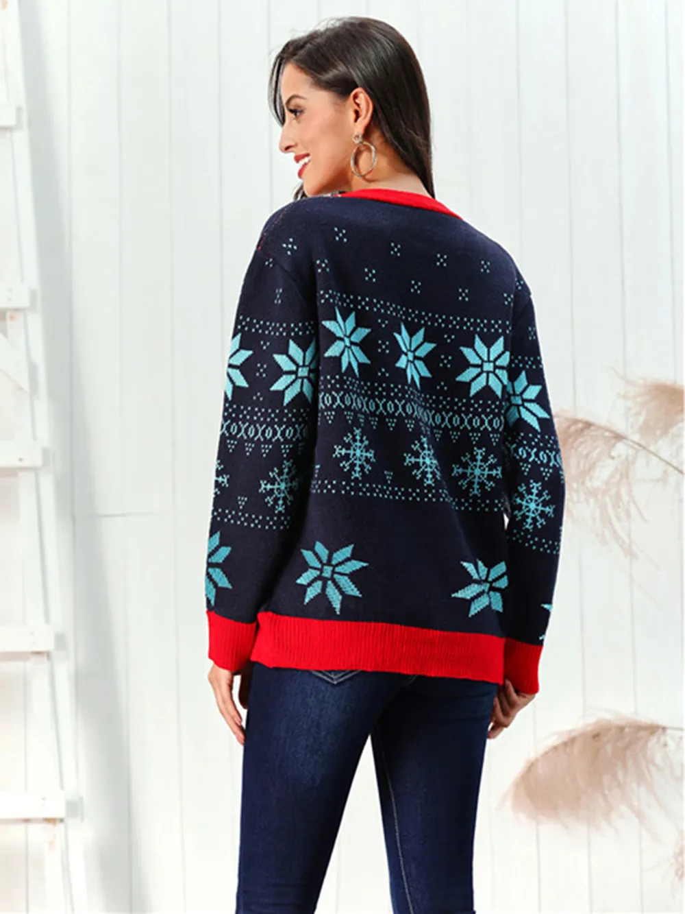 Snowflake Pattern Button Down Cardigan, image 2