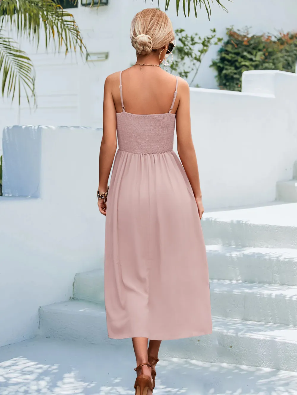 Decorative Button Spaghetti Strap Midi Dress, image 21