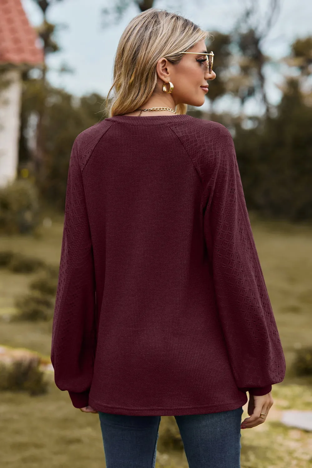 Notched Neck Raglan Sleeve Blouse, image 21