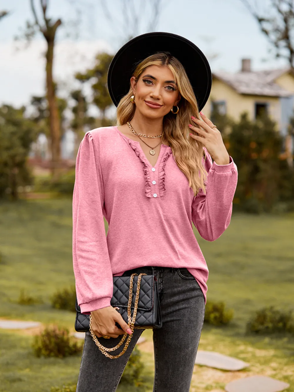 Puff Sleeve Ruffle Trim Blouse, image 8