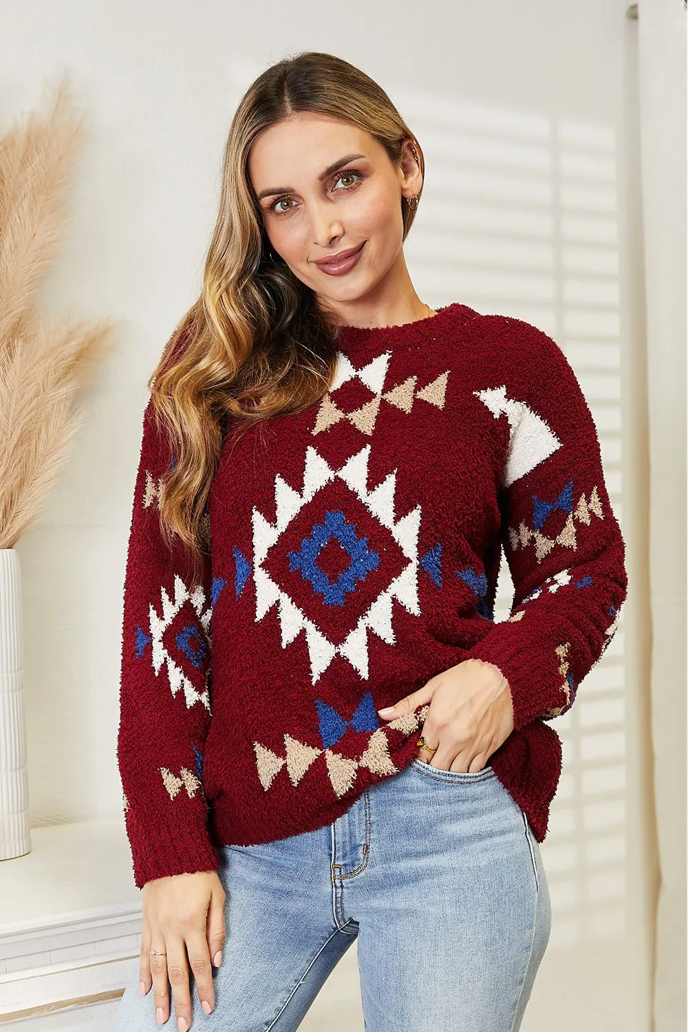 Full Size Aztec Soft Fuzzy Sweater, image 5
